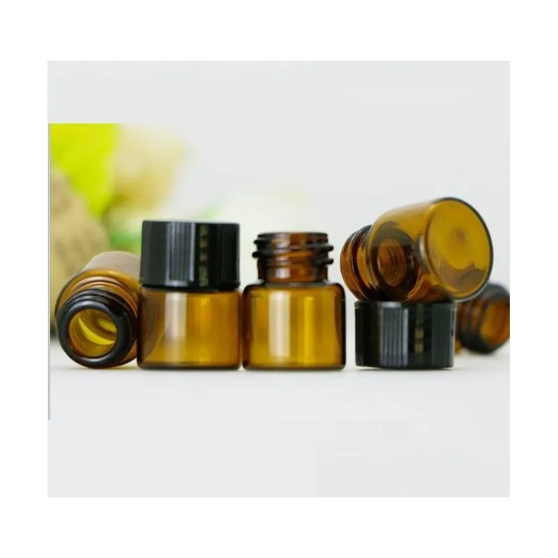 wholesale 1ml 1/4 dram amber glass  oil bottle perfume sample tubes bottle with plug and caps