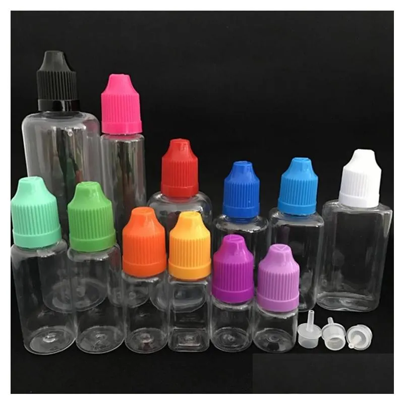 wholesale 5ml 10ml 15ml 20ml 30ml 50ml empty e liquid plastic dropper bottles with child proof bottle caps needle tips 500pcs