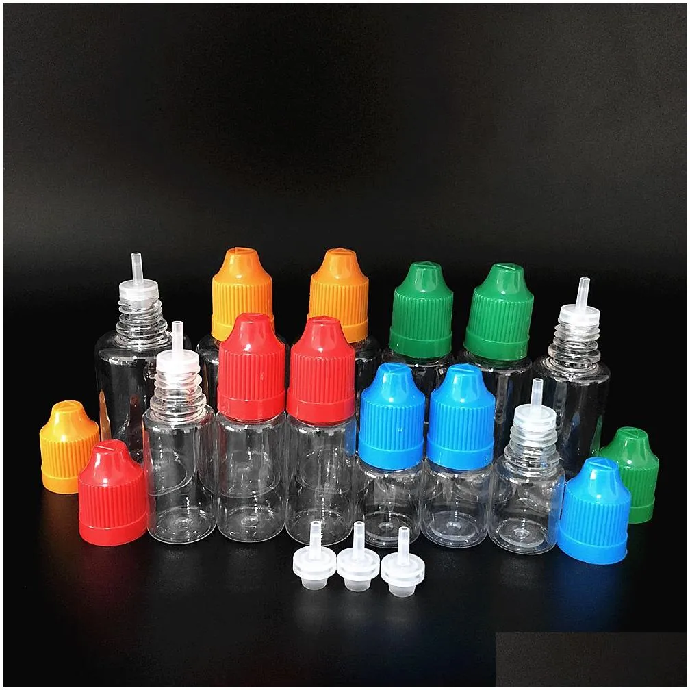 wholesale 5ml 10ml 15ml 20ml 30ml 50ml empty e liquid plastic dropper bottles with child proof bottle caps needle tips 500pcs