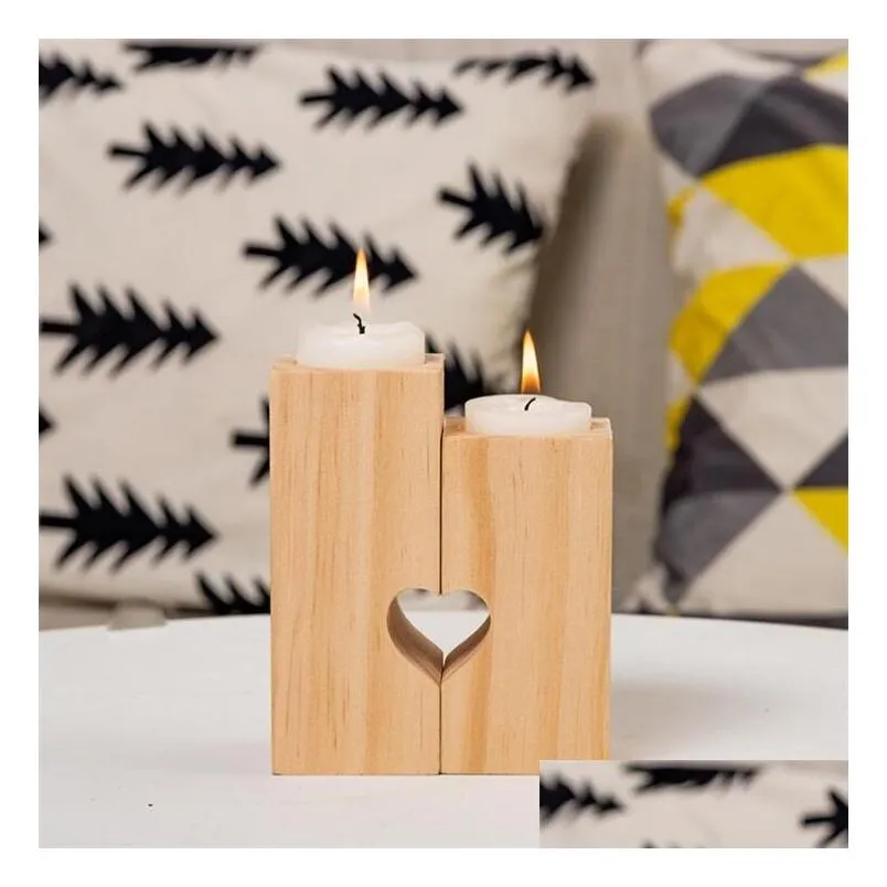 Natural Wood Tea Light Candle Holders Heart-Shaped Romantic Candle Holders Cute Decorative Wedding Decor Home Decor