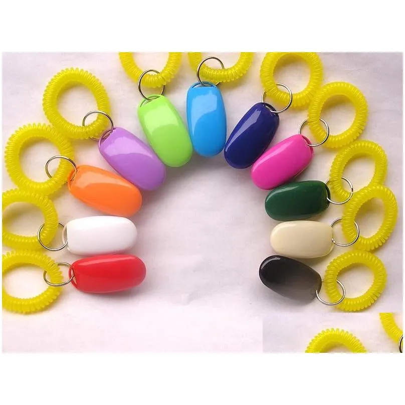 dog training button clicker pet sound trainer with wrist band aid guide pets click tool dogs supplies 11 colors