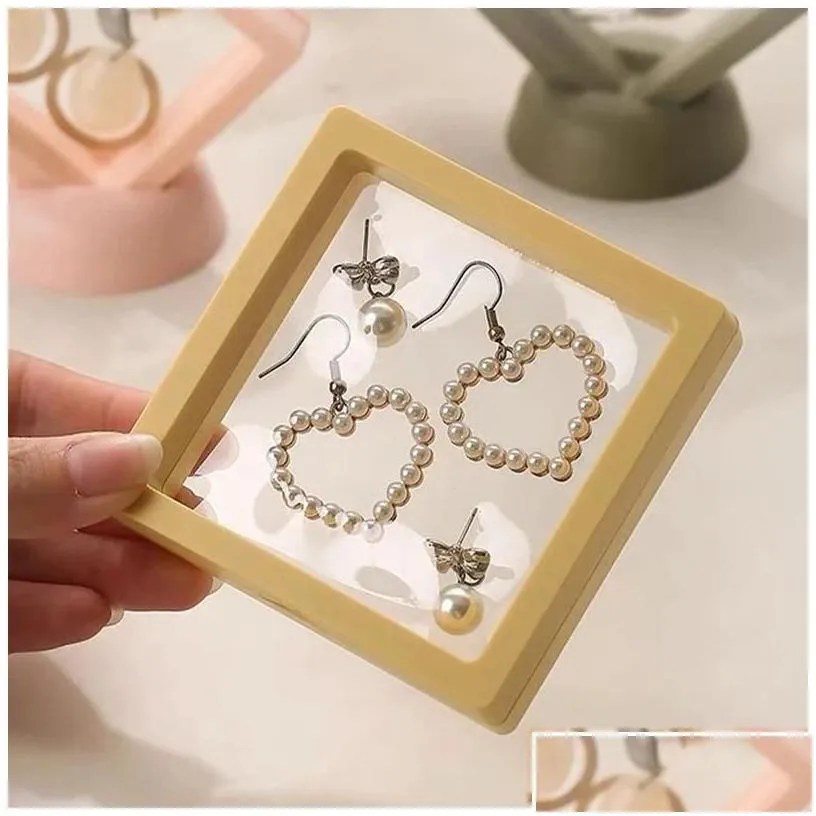 Jewelry Boxes Pe Film Jewelry Storage Box 3D Transparent Floating Ring Case Earring Necklace Display Holder Dustproof Exhibition Orn