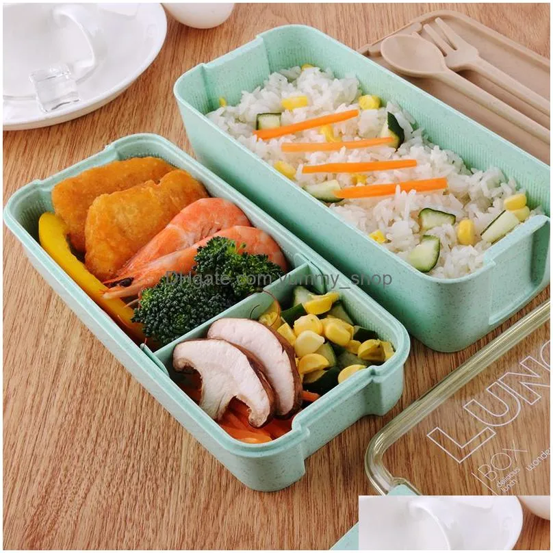 healthy material lunch box 3 layer 900ml wheat straw bento boxes microwave dinnerware food storage container lunchbox vf0001