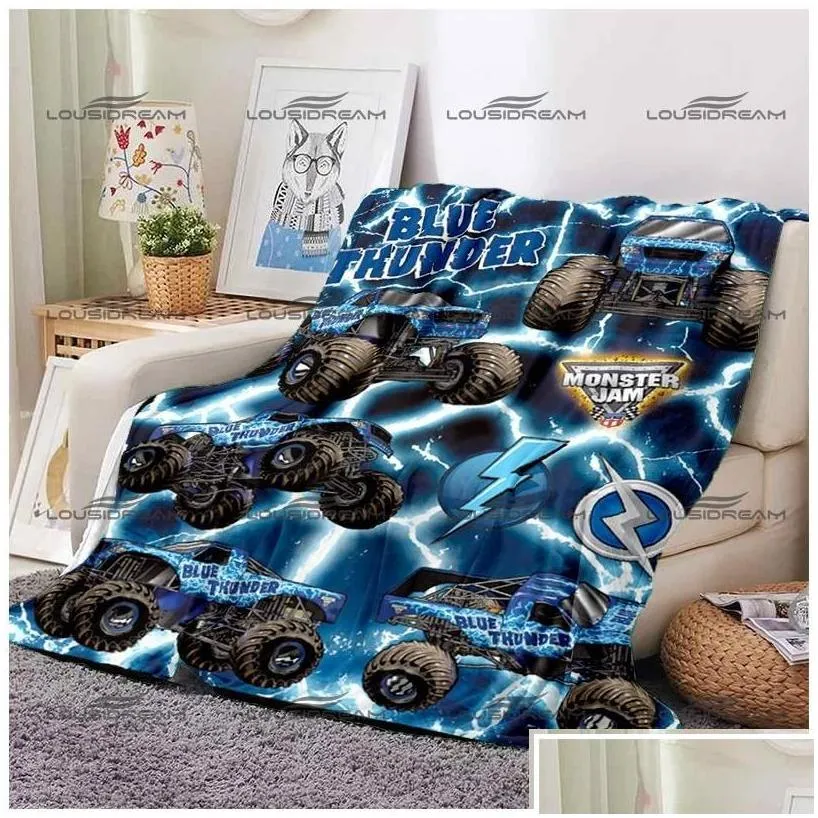 blankets classic monster jam pattern blanket truck warm flannel thin portable home travel office lunch break drop delivery garden tex