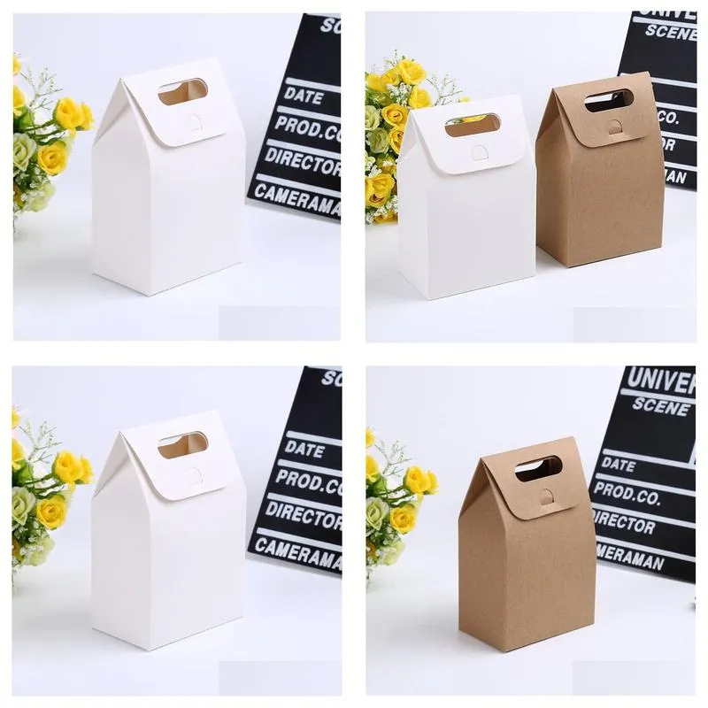 wholesale kraft box craft bag with handle soap candy bakery cookie biscuits packaging paper boxes