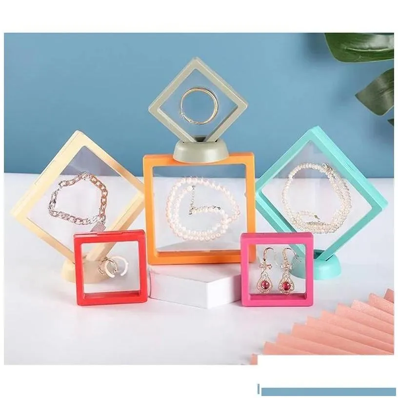 Jewelry Boxes Pe Film Jewelry Storage Box 3D Transparent Floating Ring Case Earring Necklace Display Holder Dustproof Exhibition Orn