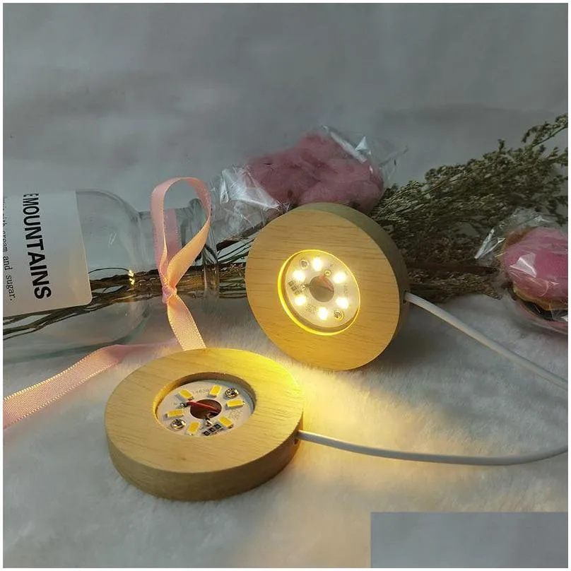 home decor wooden led light dispaly base usb rechargeable crystal glass resin art ornament wood night lamp base holder display