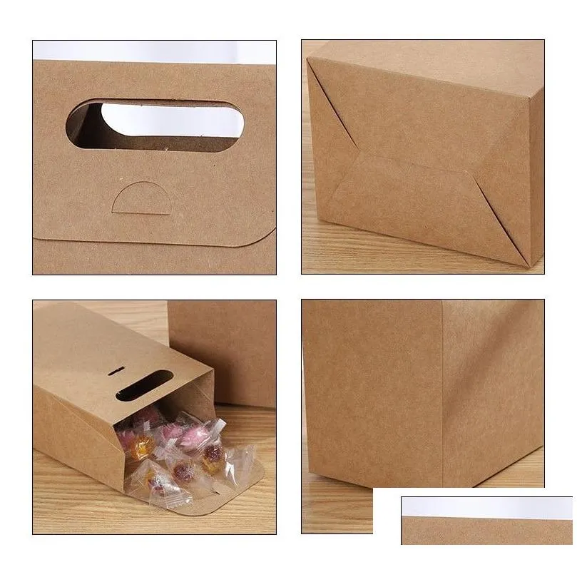 wholesale kraft box craft bag with handle soap candy bakery cookie biscuits packaging paper boxes