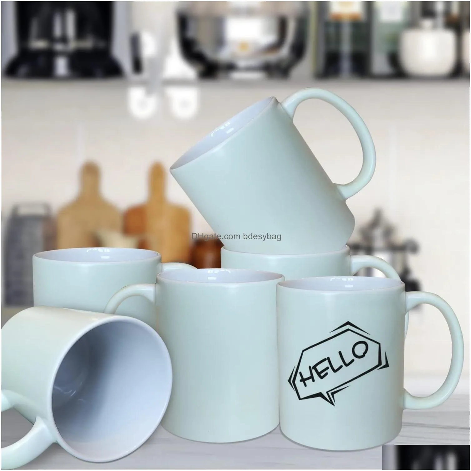 11oz sublimation blank ceramic milk tea cup glow in the dark coffee mug white coated ceramic luminous mugs blanks