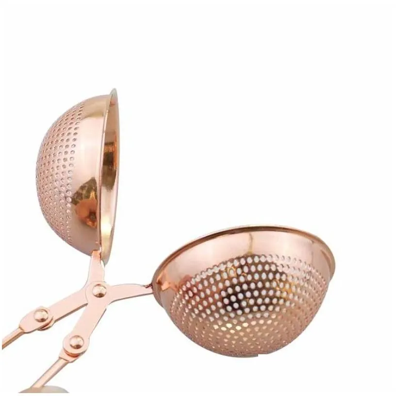 rose gold tea infuser ball stainless steel long handle loose leaf teapot filter ss304 strainer