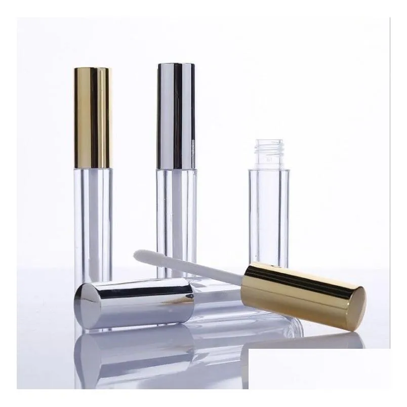 wholesale 10ml mini round lip gloss tube cosmetic package lips gloss bottle empty container with gold cap