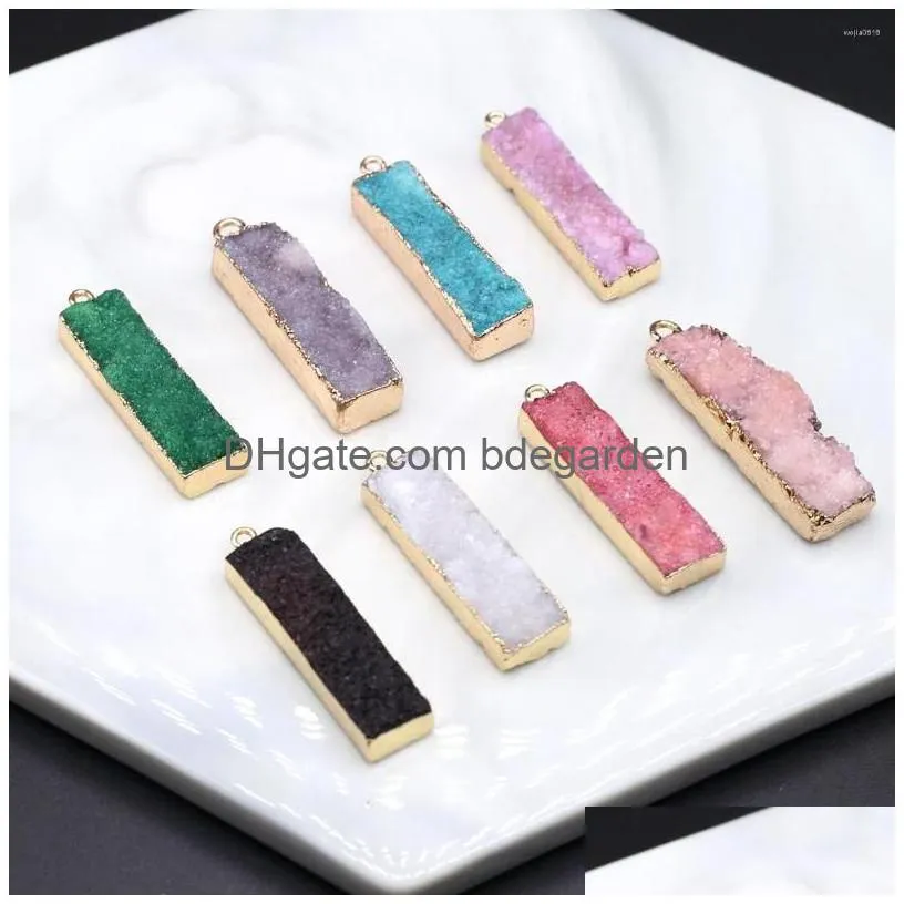 charms natural charm green pink white purple crystal sprouts irregular rectangle pendant jewelry making accessories gift 10x38mm