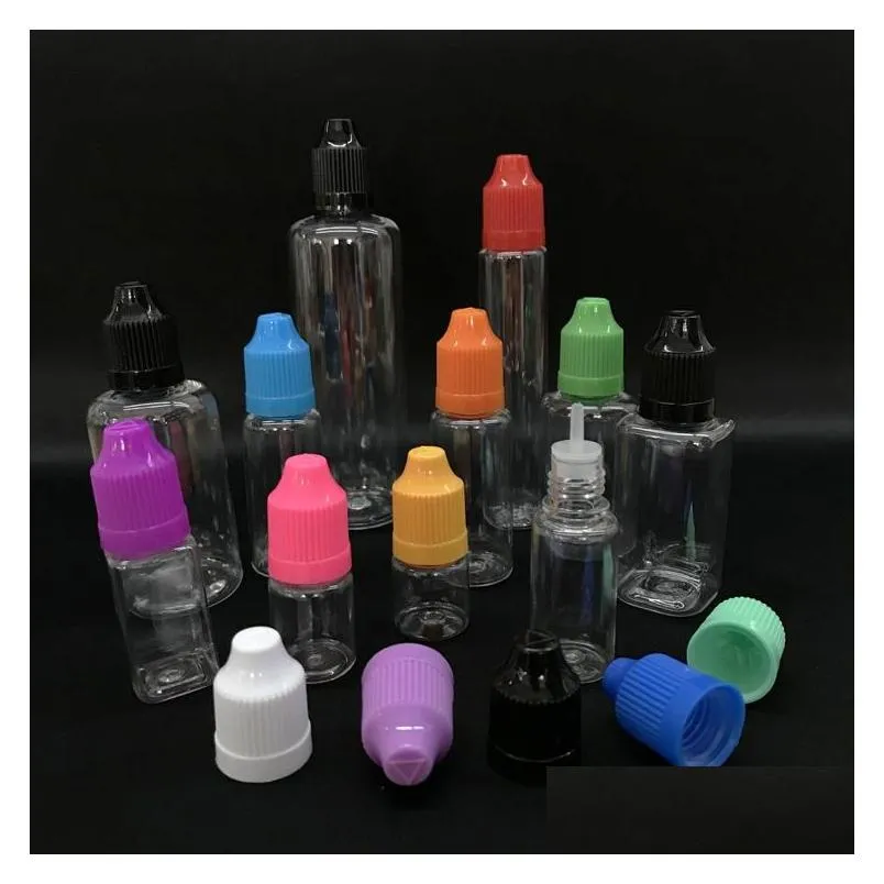 wholesale 5ml 10ml 15ml 20ml 30ml 50ml empty e liquid plastic dropper bottles with child proof bottle caps needle tips 500pcs