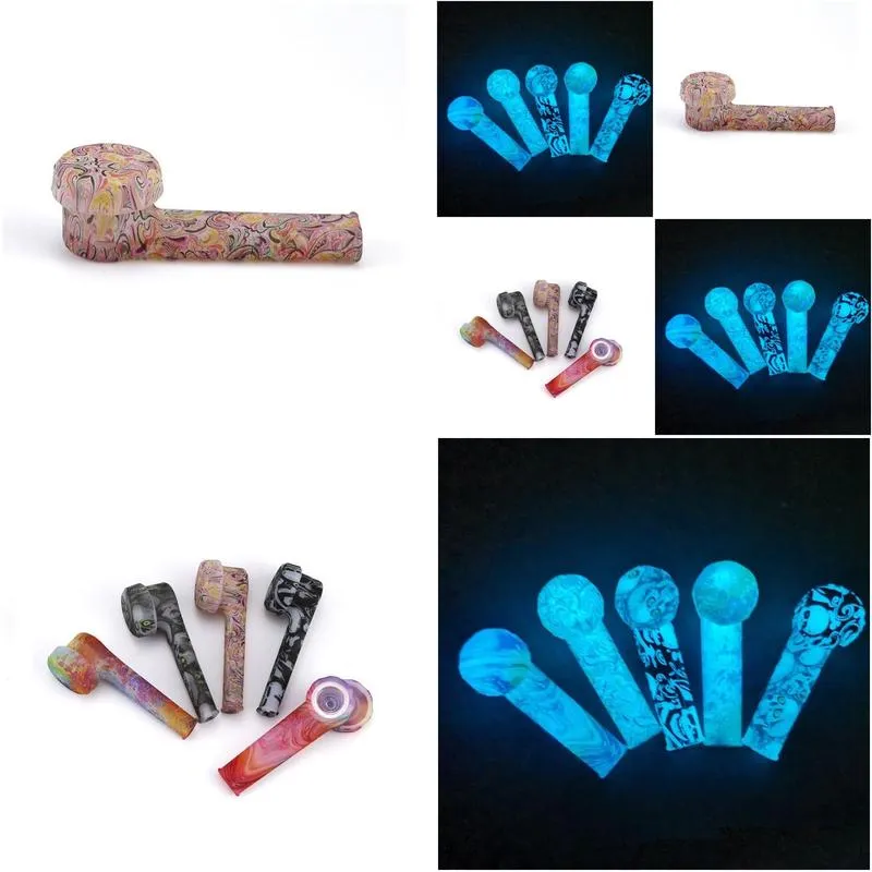 luminous patterned silicone hand pipe glow in the dark 3.5 environmentally fda silicones waters pipes vs glass smoking water bong