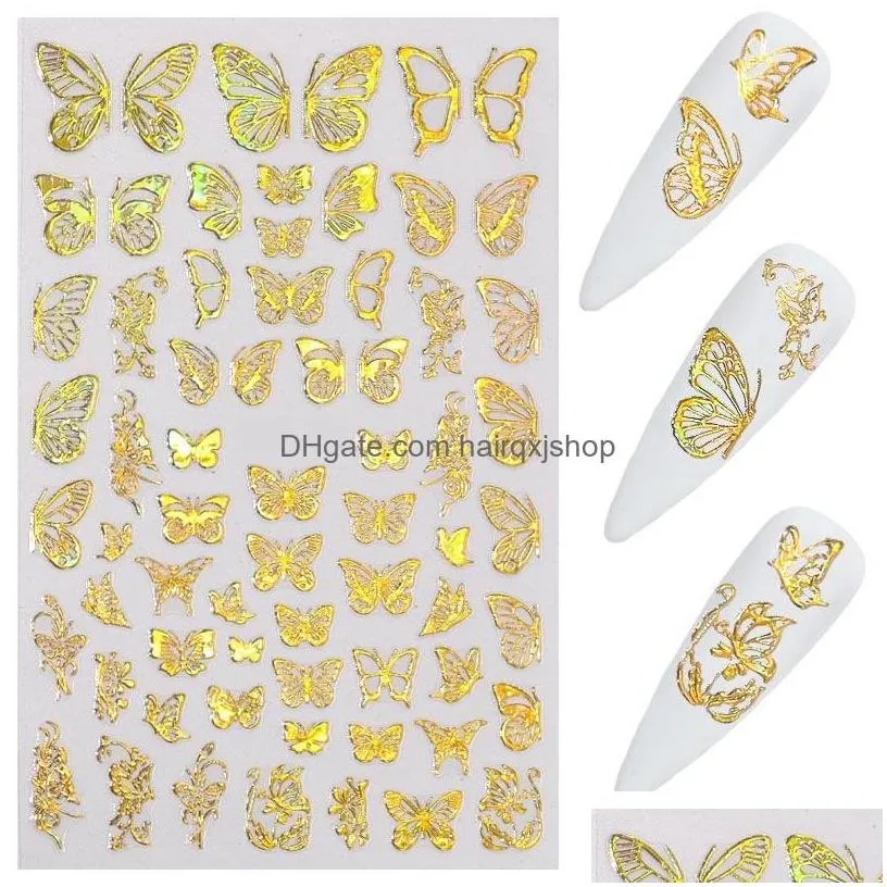 stickers decals gold sier nail art laser butterfly spring summer metal sticker holographic manicure decorations drop delivery heal