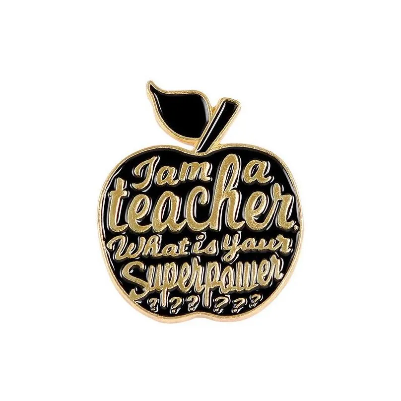 Red  Teacher Quote I Am A Teacher Badge Brooches Pink Enamel Pins Lapel Pin Badges Fruit Plant Jewelry Gifts