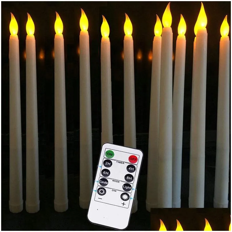 candles 12pcs yellow flickering remote led candles plastic flameless taper candles bougie for dinner party decoration