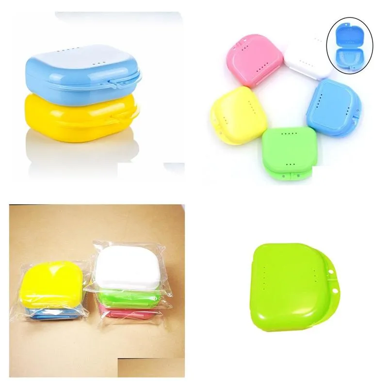 compact colorful dental orthodontic retainer box/case mouthguards false teeth dentures sport guard storage box