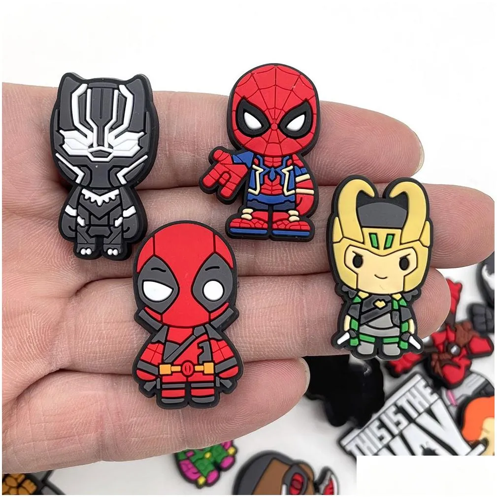 Anime charms wholesale childhood memories super hero man funny gift cartoon charms shoe accessories pvc decoration buckle soft rubber clog charms fast