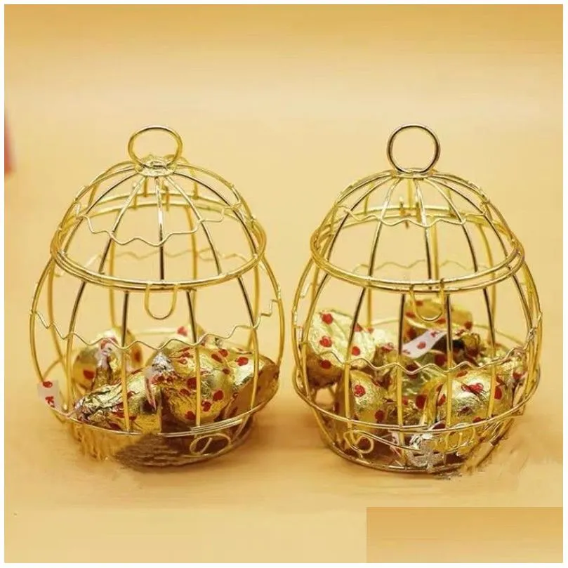 wedding favor box european creative gold matel boxes romantic wrought iron birdcage candy box