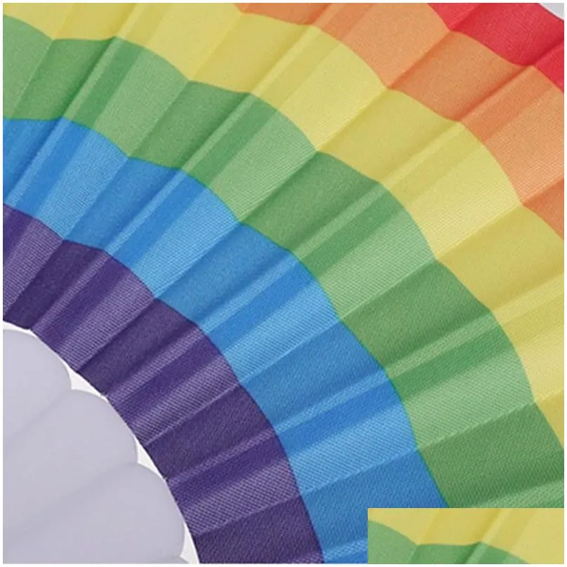 rainbow hand held folding fan silk folding hand fan vintage style rainbow design held fans party supplies