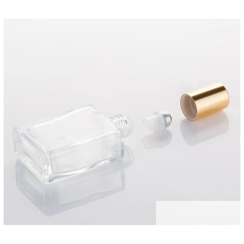 wholesale 15ml Square Mini Portable Steel Ball Bottle Refillable Roll on Glass Bottles For Essential Oil SN5355