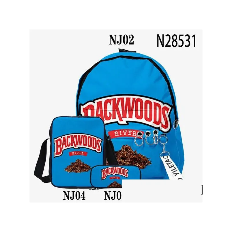 3pcs/set 3d Backwoods Cigar Backpacks Backwood Print Red Smell Proof Unisex Sports Hiking Travel Bag For Boys Purple Teenager Knapsac
