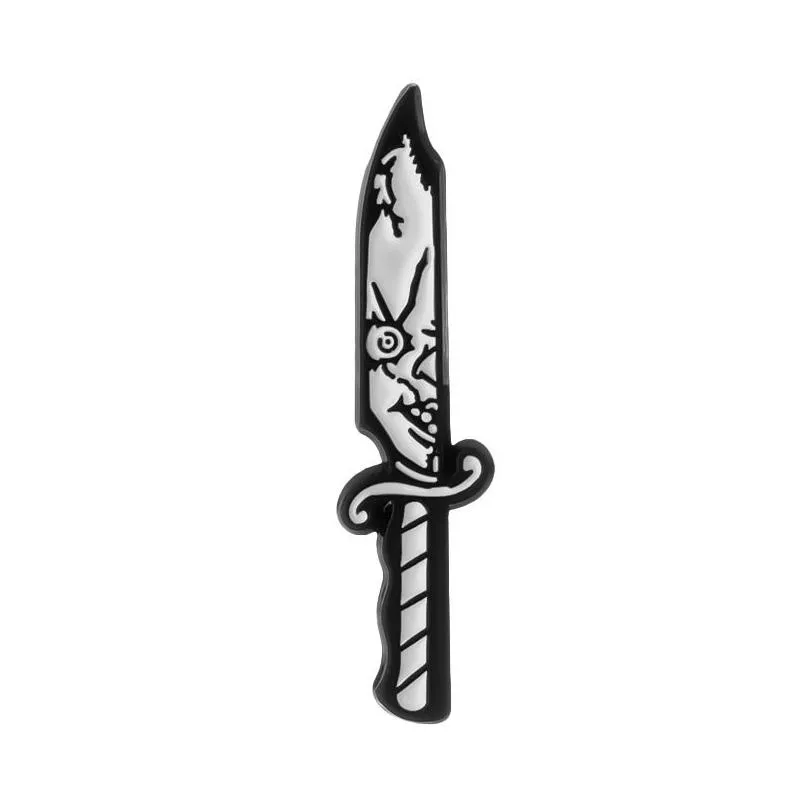 Punk Knife Enamel Pin Badge Metal Brooch Lapel Clothing Hat Accessories Horror Face Black Knife Gifts To Men Friends Wholesale