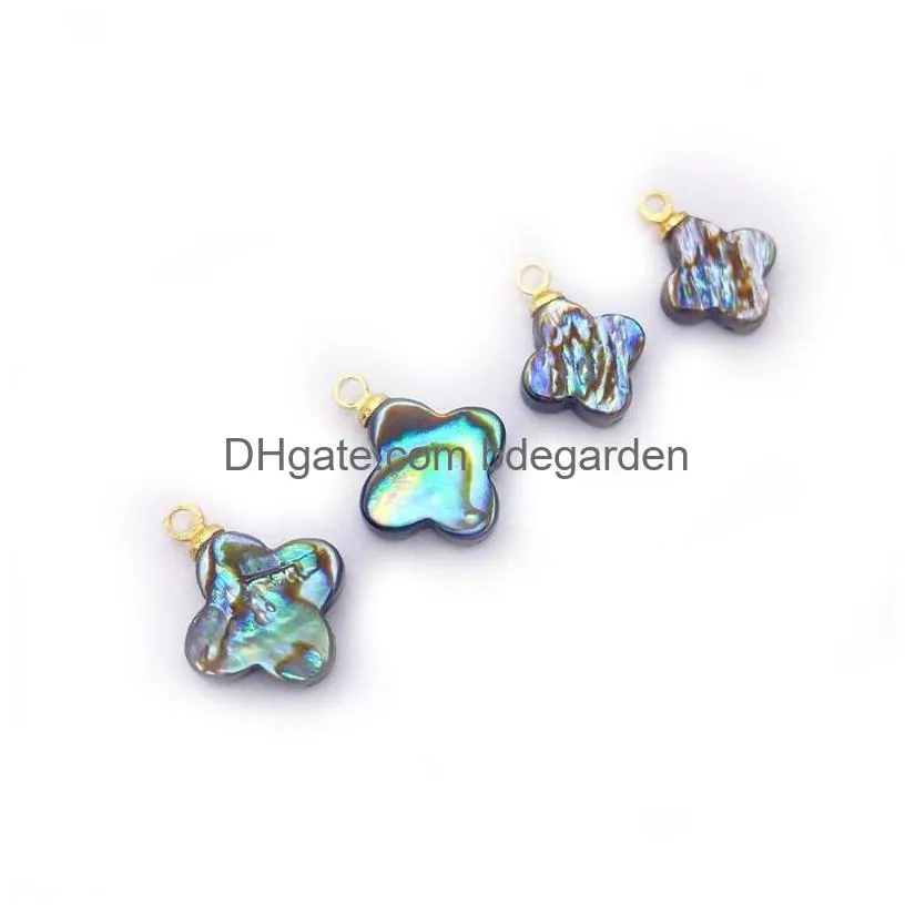 charms natural multi-color abalone fritillary pendant four-leaf flower aura healing retro jewelry making earrings accessoriescharms