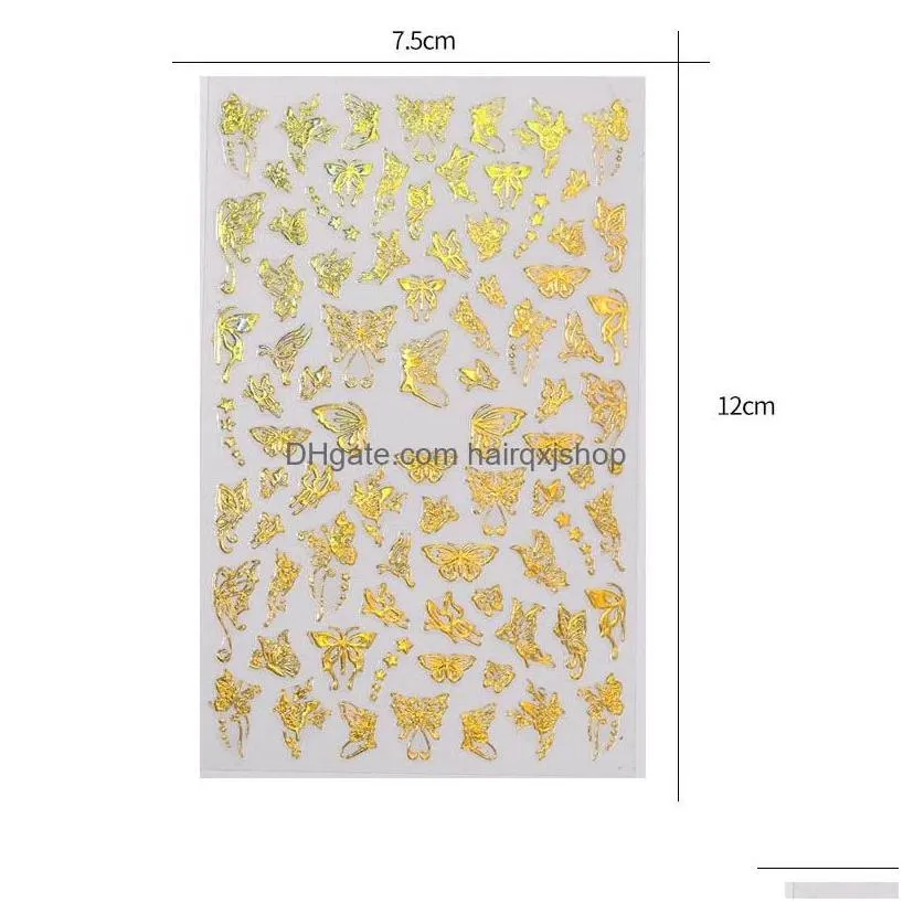 stickers decals gold sier nail art laser butterfly spring summer metal sticker holographic manicure decorations drop delivery heal