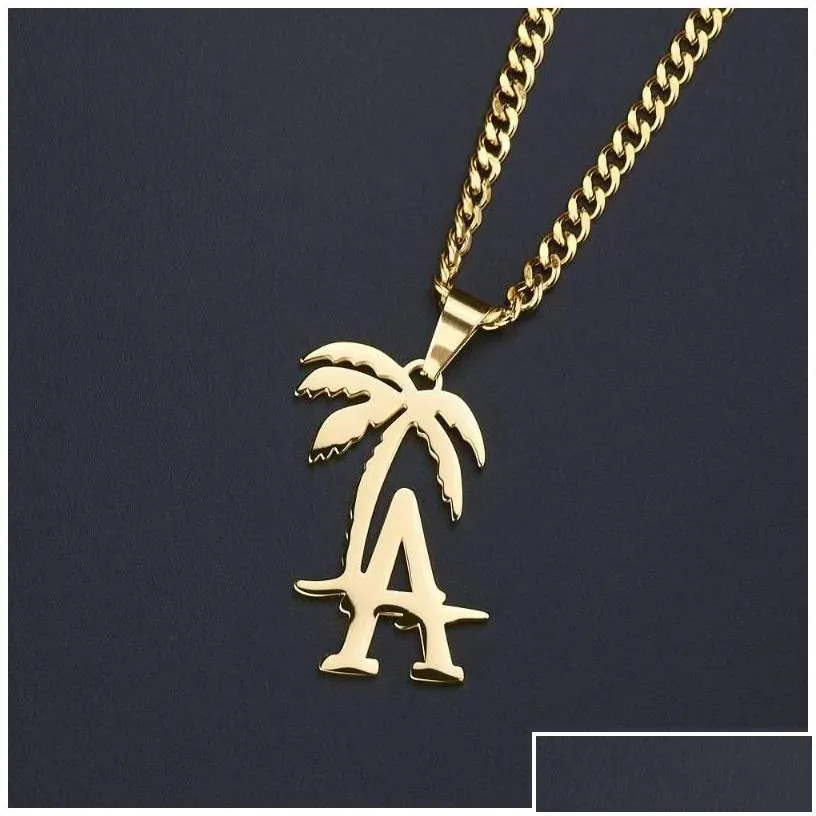 pendant necklaces hip hop west coast rapper la palm tree titanium steel necklace cool beach coconut cuban chain jewelry morr22 drop