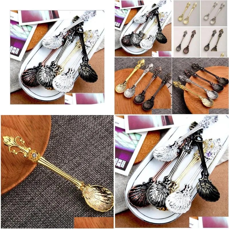 vintage alloy coffee spoon crown palace carved dining bar tableware small tea ice cream sugar cake dessert dinnerware spoons scoop 