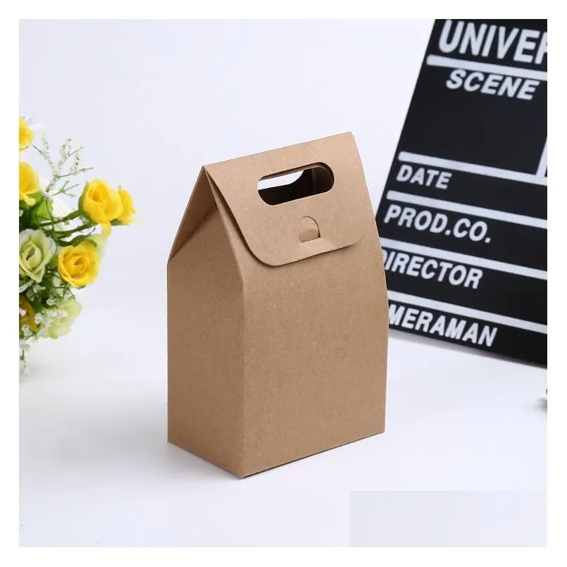 wholesale kraft box craft bag with handle soap candy bakery cookie biscuits packaging paper boxes