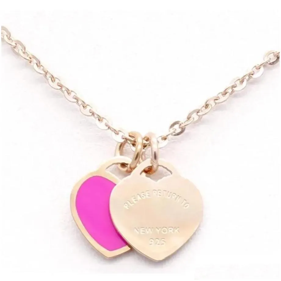 pendant neckalce design brand heart love necklace for women stainless steel accessories zircon green pink women jewelry gift