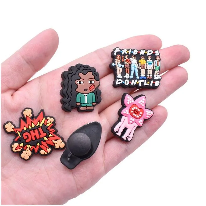 Anime charms wholesale Stranger Things friends don`t lie cartoon charms shoe accessories pvc decoration buckle soft rubber clog charms fast