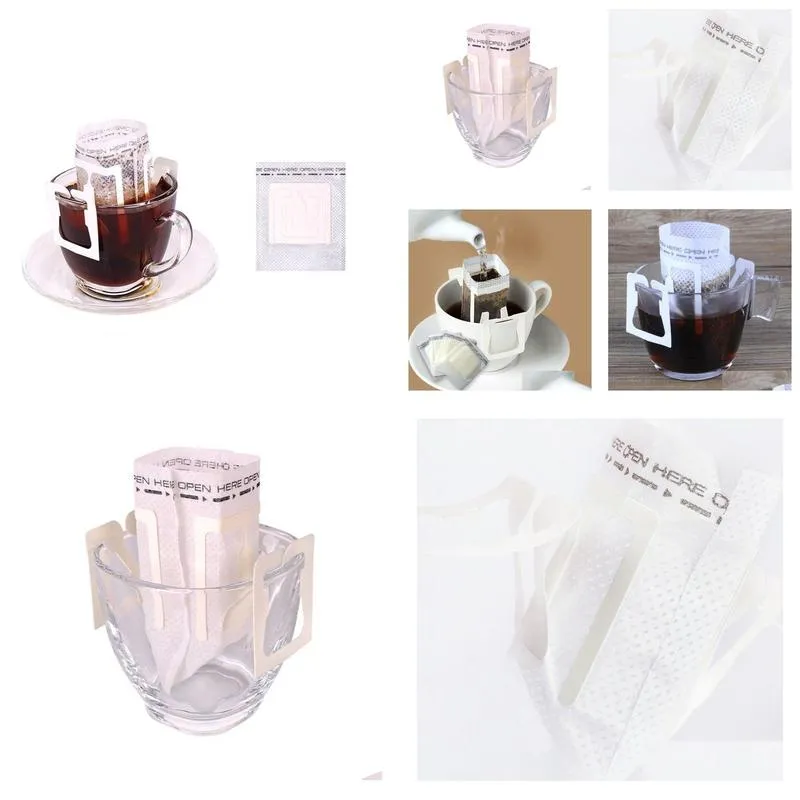 100pcs / pack drip coffee filter bag portable hanging ear style coffee filters paper home office travel brew coffee and tea tools