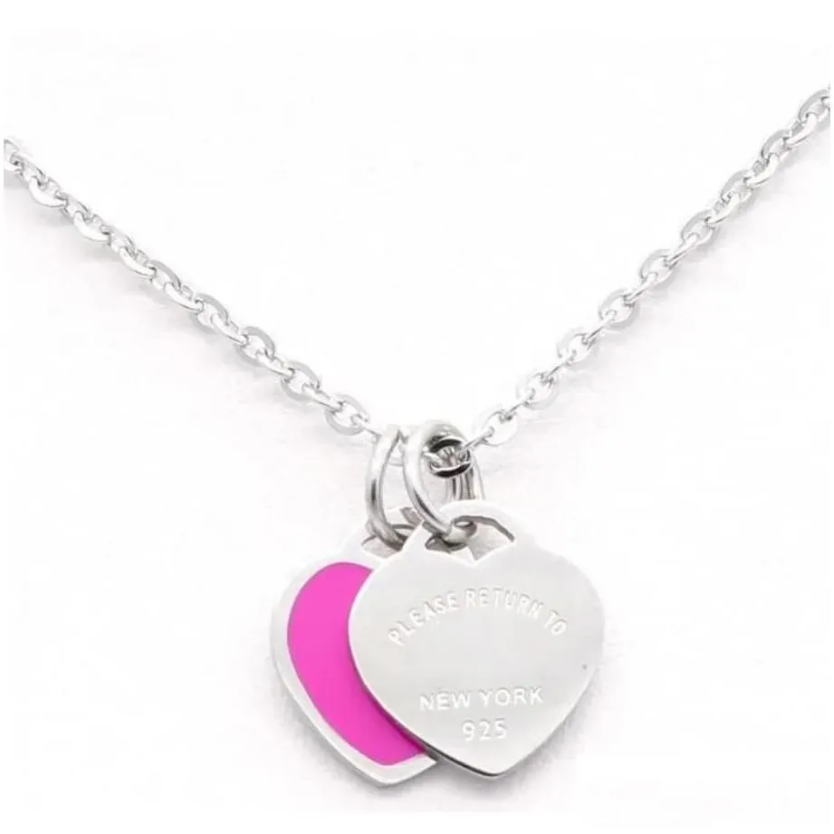 pendant neckalce design brand heart love necklace for women stainless steel accessories zircon green pink women jewelry gift