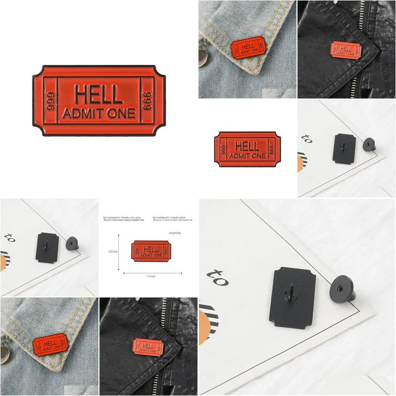 HELL ADMIT ONE 666 Enamel Brooch Hell Ticket Pins Denim clothes bag buckle Button Badge Gothic Punk Jewelry Gift for Friends