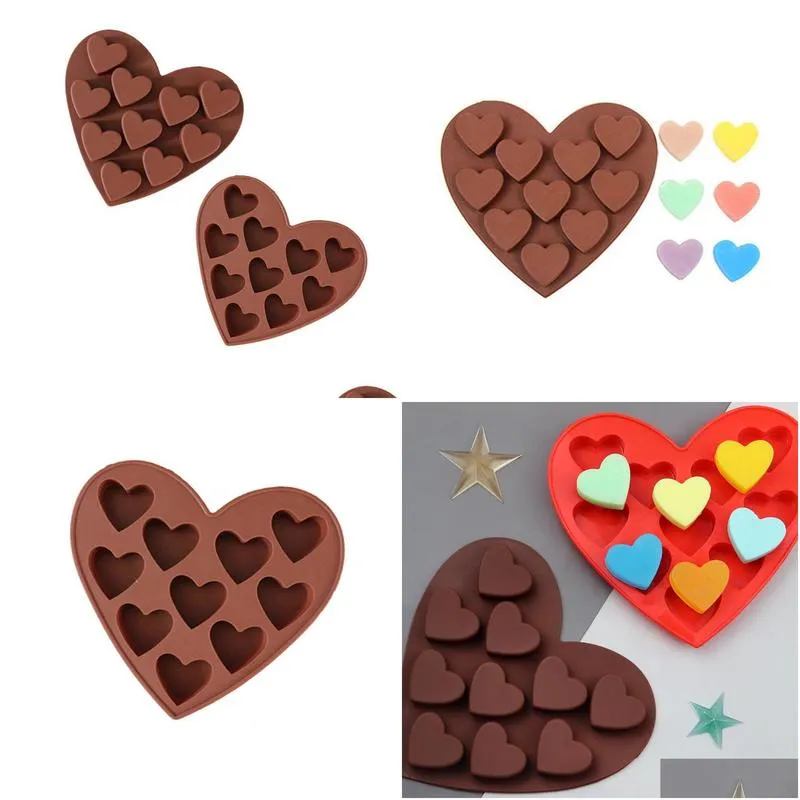 silicone cake mould 10 lattices heart shaped chocolate mould baking diy