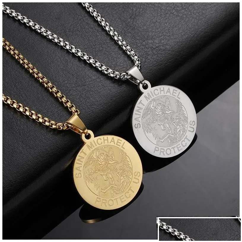 pendant necklaces 2022 religion st. michael medallion necklace for male stainless steel geometric collar hombre drop delivery jewelr