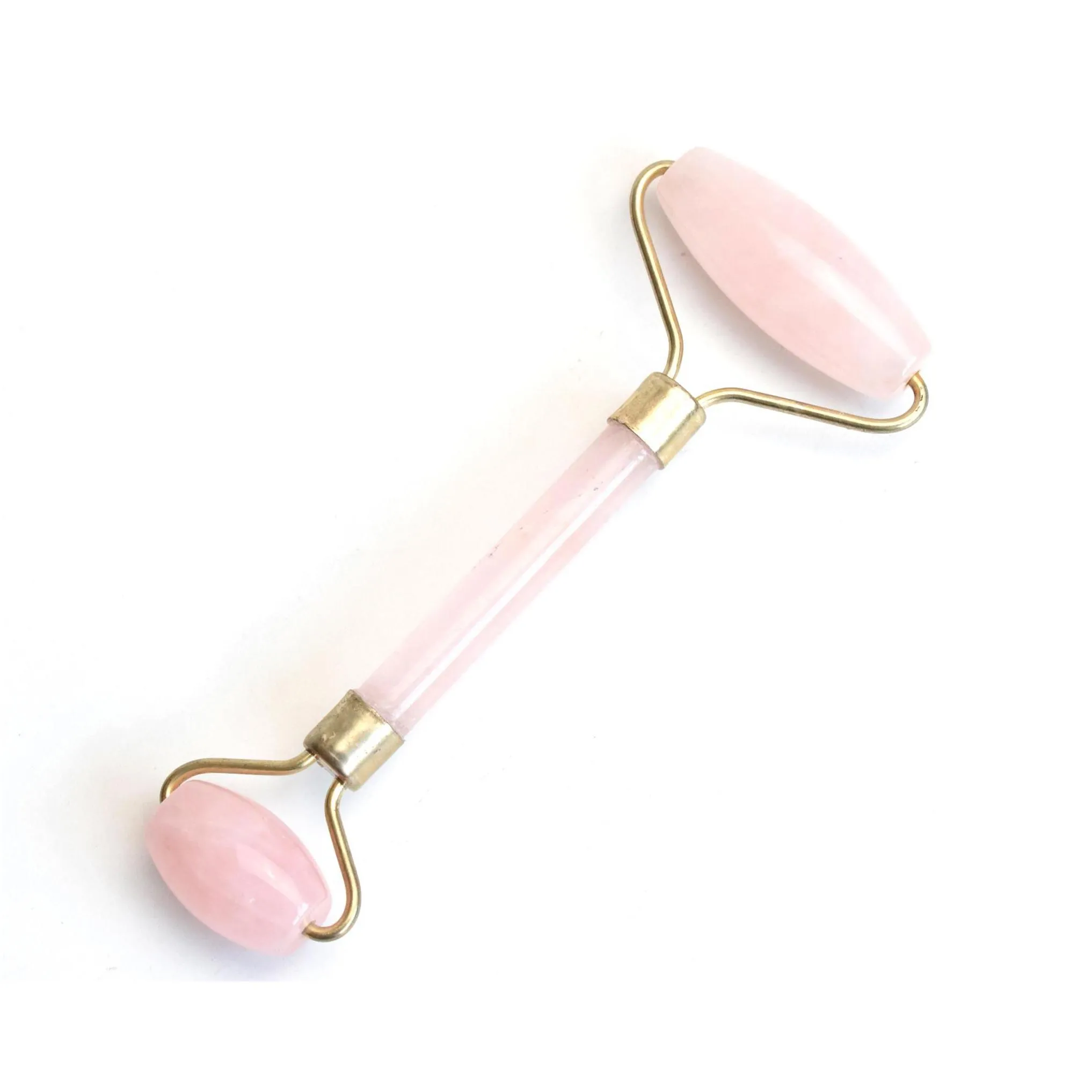 Natural Rolling Chakra Rose Quartz crafts Carving Reiki Crystal Healing Scraping Beauty Roller Facial Massage Stick Alloy Gold Plated
