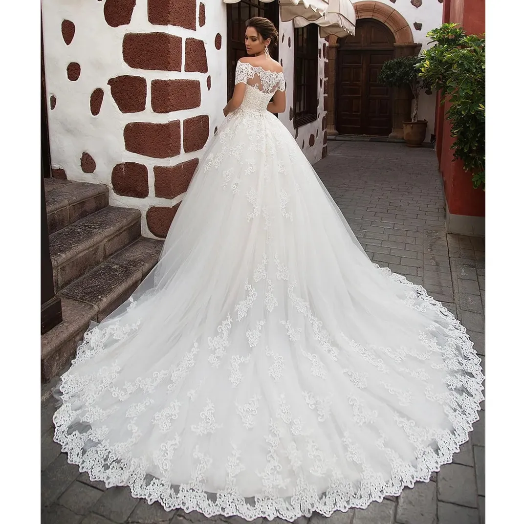 Vintage Arabic Plus Size Princess Wedding Dresses Lace Country Bridal Gowns Appliques Off-Shoulder Vestido de Novia Bridal Dress