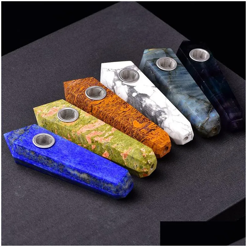 Natural Crystal Smoking Pipe Gemstone Healing Tower Point Tobacco Pipes 45 Colors for options