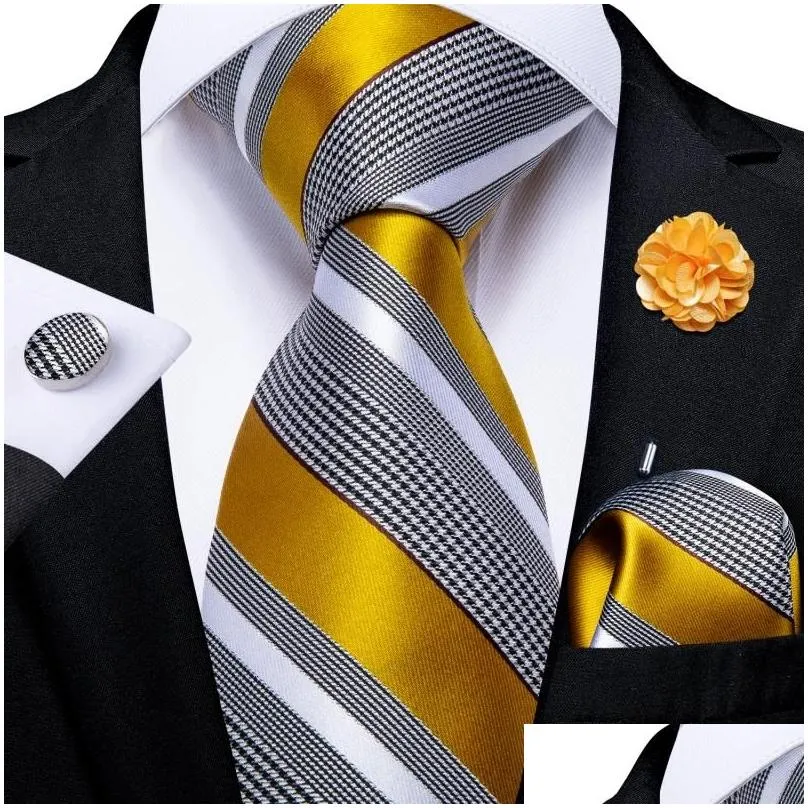 Bow Ties Blue Striped Mens Wedding Accessories Necktie Handkerchief Cufflinks Brooch Pin Gifts For Men Wholesale Items Business