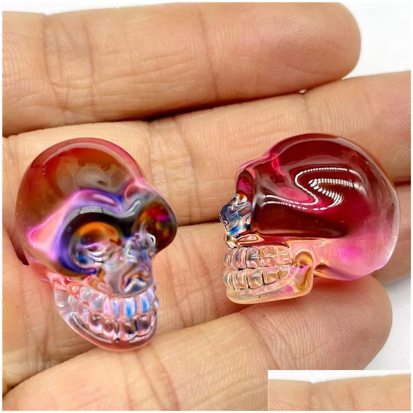 Mini Wholesale Fashion Glass Skull Plating Crystal Rainbow Skeleton Charm Ornaments Jewelry Accessory Birthday Gift