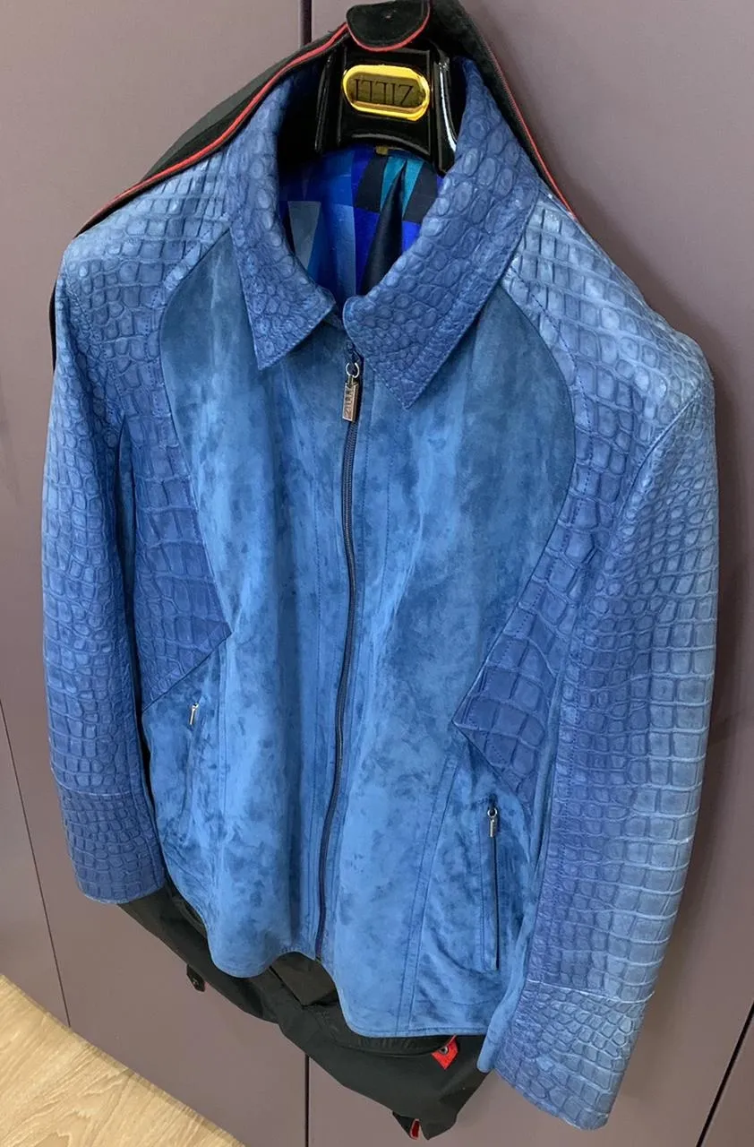 Mens Leather Jackets Autumn zilli Blue Crocodile Skin Stitching Jacket Casual Coat