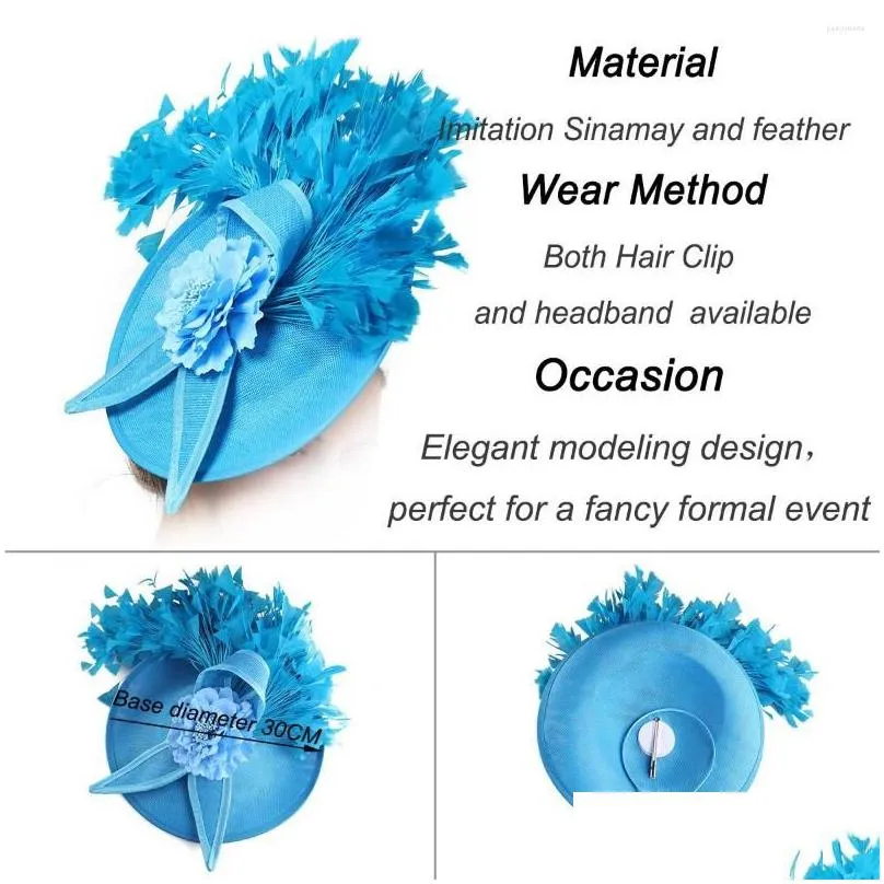 Headpieces Imitation Sinamay Wedding Headpiece For Women Derby Church Fascinator Hat Fashion Party Chapeau Cap Feather Headwear Bride