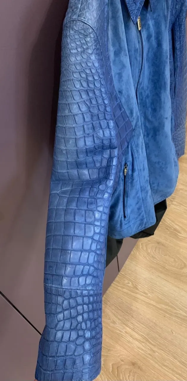Mens Leather Jackets Autumn zilli Blue Crocodile Skin Stitching Jacket Casual Coat