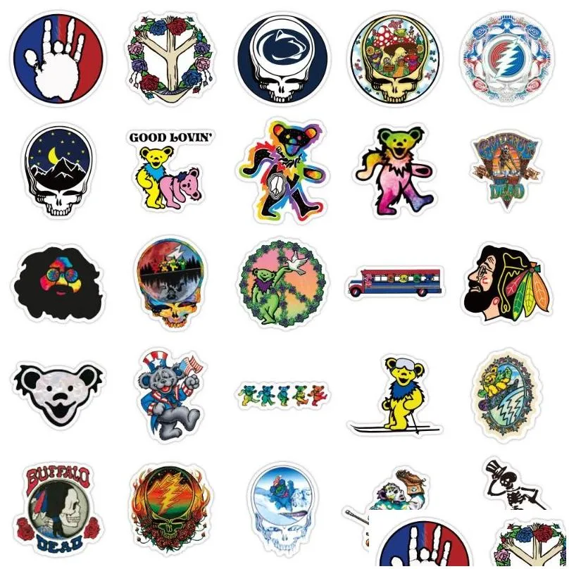 50Pcs Rock band Grateful Dead sticker Rock and roll Graffiti Kids Toy Skateboard car Motorcycle Bicycle Stickers Decals Wholesale