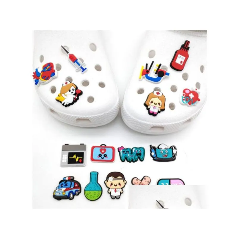 Medical Supplies PVC Shoe Charms Cute Stethoscope Syringe Shoe Buckle Decoration fit clog Kids X-mas Gifts